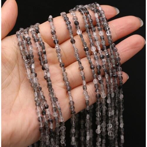4/6mm Natural Stone Flat Beads Round Faceted Black Rutilated Quartzs Crystal Bead for Making Bracelet Necklace Accessories