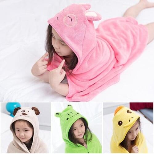 Coral Velvet Soft Hooded Childrens Bath Towel Bath Robe Microfiber Water Absorption Quick Drying Infant Cloak Cape Shawl