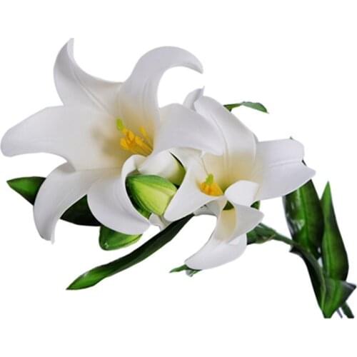 Artificial Flower Plastic Fabric Lily Deco for House Office white