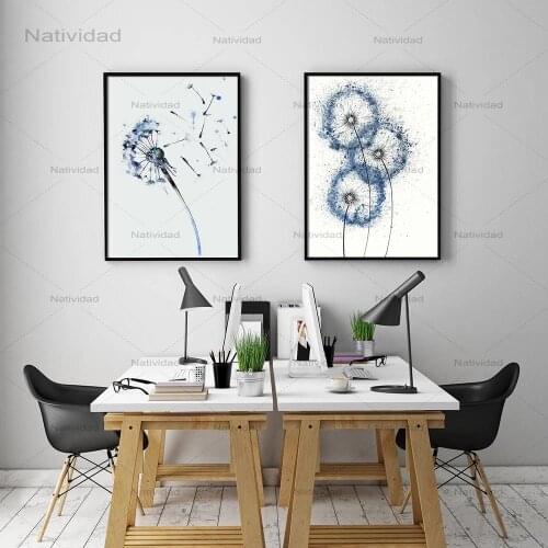 Blue Dandelion Wall Art Posters and Prints Modern Canvas Painting Pictures for Living Room Decor Nordic Decoration No Frame