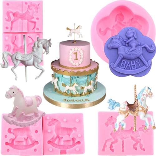 Carousel Horse Silicone Mold DIY Baby Birthday Fondant Cake Decorating Tools Soap Resin Clay Molds Candy Chocolate Baking Moulds