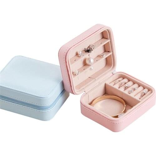 PU Leather Simple Jewelry Storage Box Can Hold Earrings Ring Jewelry Box Single Layer Pink Blue