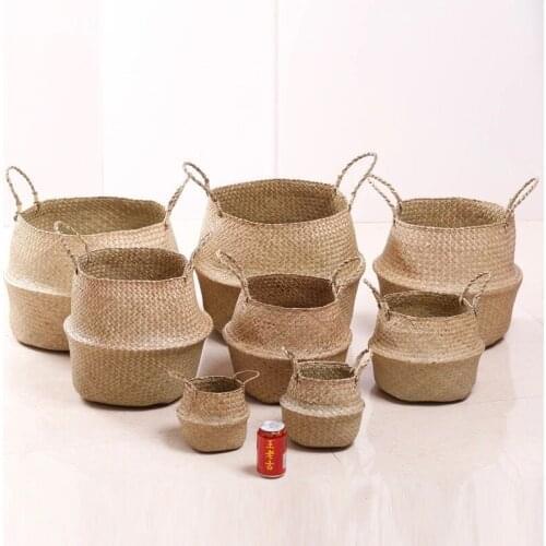 Zerolife Storage Basket Seaweed Woven Basket For Home Flower Pot Planter Wicker Basket Folding Cesta Mimbre Basket Picnic Basket