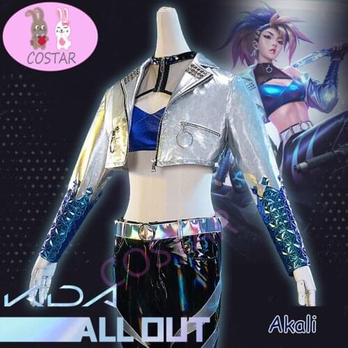 Game LOL K/DA KDA Akali All Out Idol SJ Team Suit Cosplay Costume Halloween Party Outfit For Girls Women New 2020