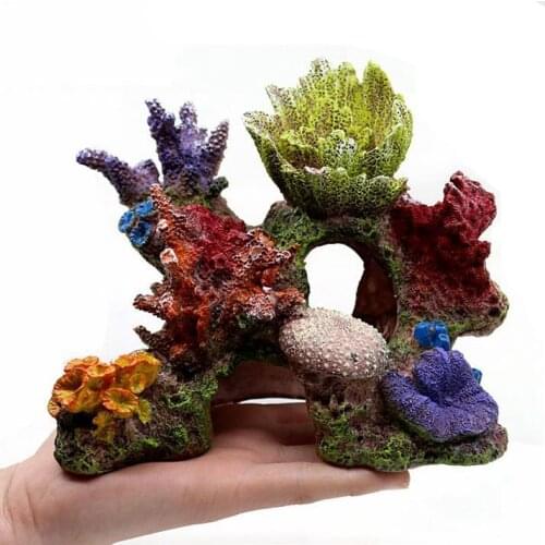 Colorful Resin Coral Plant Aquarium Mountain Decoration Hiding Cave Coral Reef Shell Fish Tank Ornament