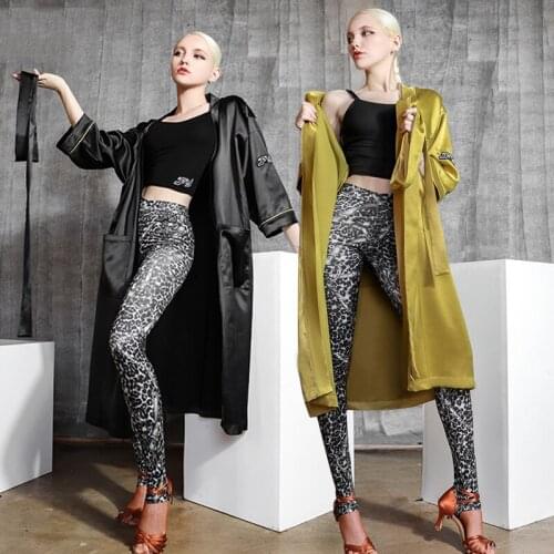 Latin Dance Competition Robe Women Professional Dance Costume Black Long Cardigan Adult Ballroom Dance Practice Wear VDB3206