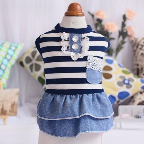 Summer Pet Dog Cute Clothes Costume Stripe Dress 100% Cotton Black and White Striped Denim Skirt Cute Dog Apparel Dog Clothing