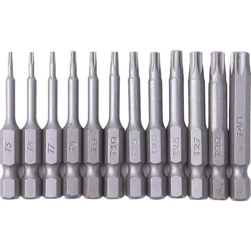 Hot 12Pcs/Set Security Bit Set Tamper Proof Screwdriver Drill Bit Screw Driver Bits Hex Torx Flat Head 1/4" Driver Bits #86747