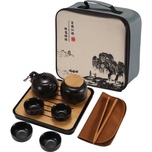 Tea Drinking Tool Set Chinese Traditional Black Ceramic Tea Pot Tea Cup Set Ancient Style Tea Making Drinking Kit