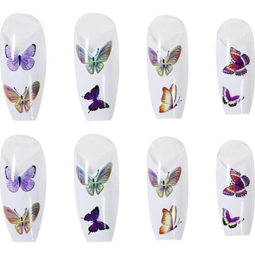 24pcs Colorful Butterfly Wear Long Paragraph Fashion Manicure Patch False Nails Save Time Wearable Nail Patch SANA889