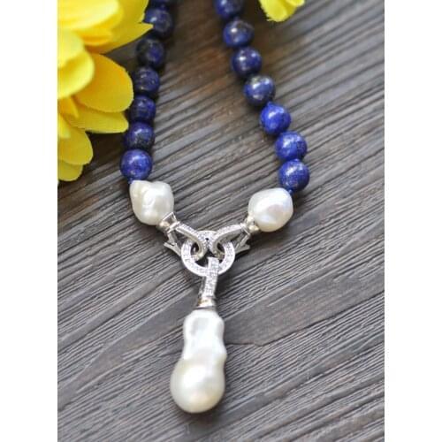 P7345 18" 25mm Blue Round lapis lazuli KESHI Pearl Pendant & Choker Necklace