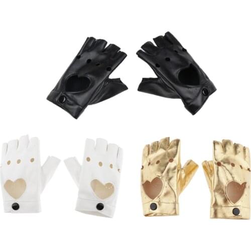 2pcs Trendy Fingerless Gloves Lady Leather Heart Mitten Hip Hop Rock Gloves