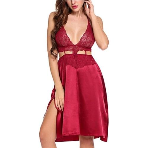 MILLYN Ultra-thin Silk Pajamas Sexy NightDress Women Nightgown Large Size S M L XL XXL Lace Lingerie loose Home Babydoll Dress