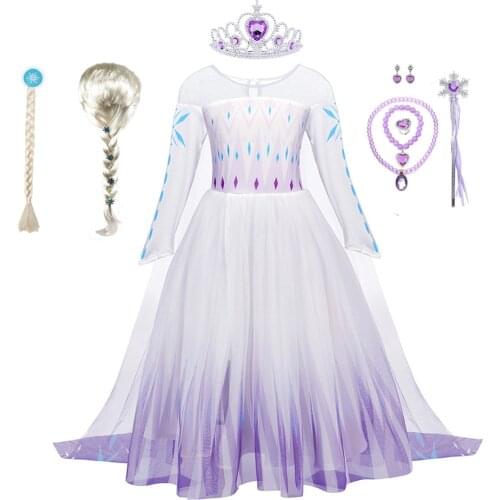 Autumn Winter Elsa Princess Cosplay Snow Queen Dress Girl White Long Sleeve Mesh Prom Gown Kids Birthday Halloween Party Costume