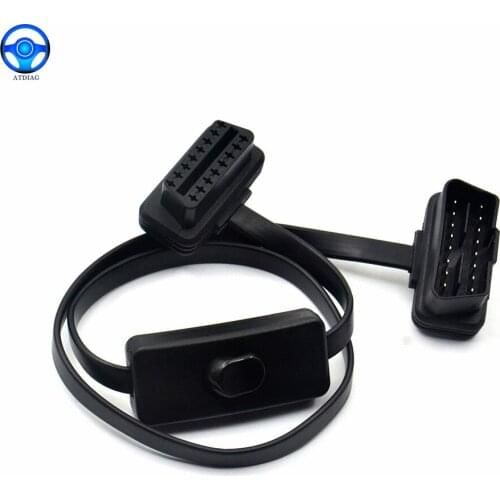 Flat Thin Noodle OBD Interface with Switch OBD 2 16Pin Male To Female ELM327 Diagnostic Extension Cable Scanner Connector