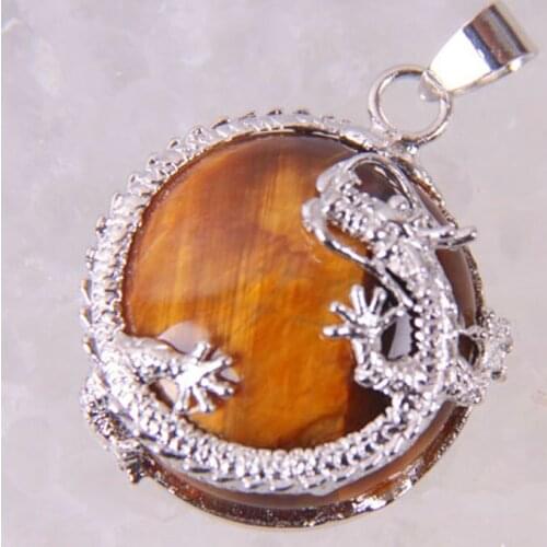 Natural Tigereye Bead GEM Pendant Jewelry Dragon S462