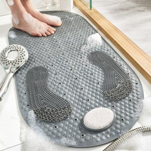 PVC Bathroom Shower Mat Non-slip Bathtub Bath Mat Toilet Hydrophobic Grindstone Massage Floor Mat with Suction Cup Drainage Hole
