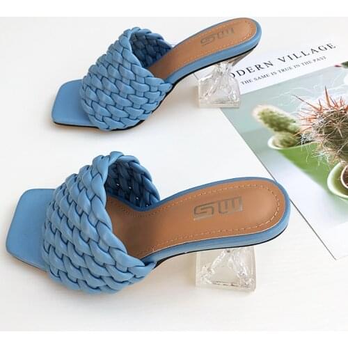 Summer Women Sandals High Heels 36-41 New Rubber Hand-woven Belt Comfortable Outside Open Toe Casual Shoes Ladies Pumps7.5cm