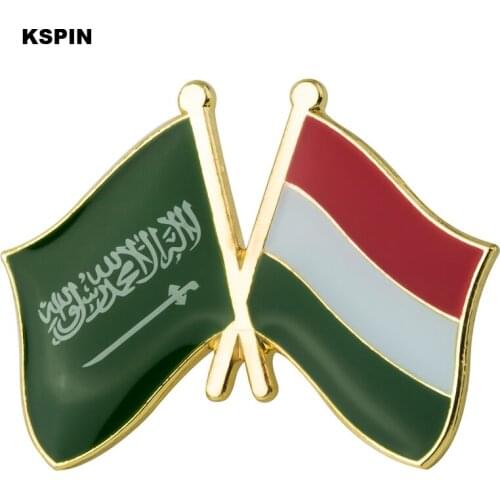 Saudi Arabia & Hungary Friendship Flag Badge Flag Brooch National Flag Lapel Pin International Travel Pins Collections XY0486-11