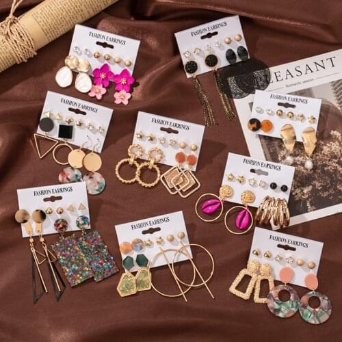 6/12 Pairs Fancy 2020 Trendy Earring Set Pearl Crystal Stud Earrings Drop Boho Geometric Tassel Earings For Women Jewelry Gift
