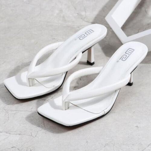 New Women Slipper Summer Outdoor Sandal Slip On Flip Flop Ladies Thin High Heels Slides Elegant Women Shoes Large Size qq638