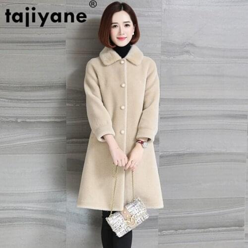 Coat Fur Natural Female 100% Real Wool Jacket Women Winter Clothes Sheep Shearing Coat Vintage Long Mink Fur Collar Jackets 2560