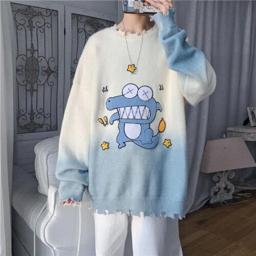 Sweater mens spring and autumn new loose-fitting line clothing gradient knitwear trend tie dye long sleeves