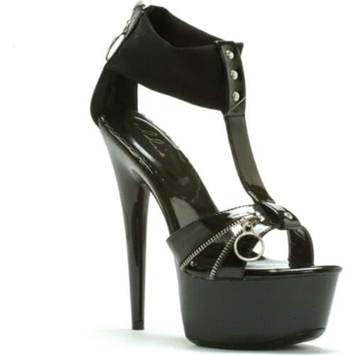 15cm heel height, black T button womens sexy sandals, dancing shoes