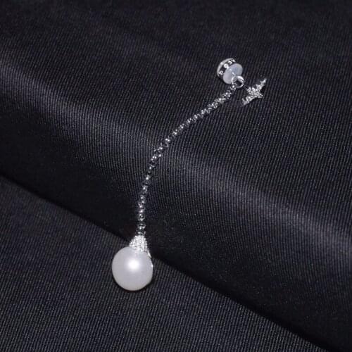 SLJELY Brand High Quality 925 Sterling Silver Star Long Freshwater Pearl Drop Earring Cubic Zirconia Stones Women Fine Jewelry