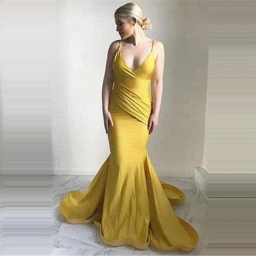 Mermaid Evening Dresses V-neck Spaghetti Strap Evening Party Gowns Pleat Backless Formal Dresses Robe De Soiree Prom Dresses
