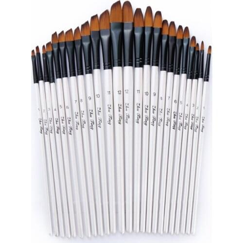 12pcs Nylon Hair Wooden Handle Watercolor Paint Brush Pen Set For Learning Diy Oil Acrylic Painting Art Paint Brushes Supplies