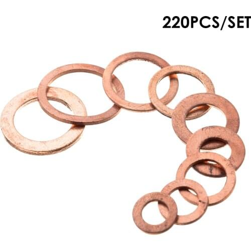 220pcs/set Solid Copper Gasket Washers Sealing R-ing Flat R-ing Seal Kit For Hardware Accessories with Storage Box