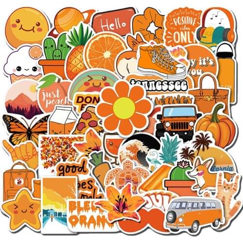 50 PCS Orange Cartoon Sticker Chidren Waterproof Girl Stickers For Laptop Fridge Skateboard Suitcase Graffiti Computer Sticker