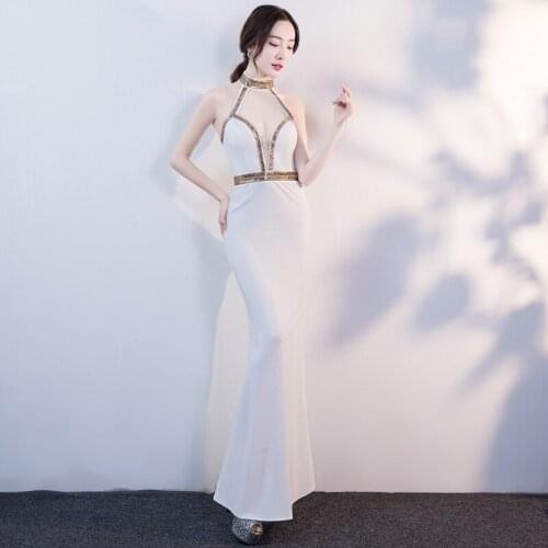 White Sexy Long Cheongsam Modern Femme Party Vintage Gown Qi Pao Chinese Traditional Clothing Evening Dress Qipao Promotion