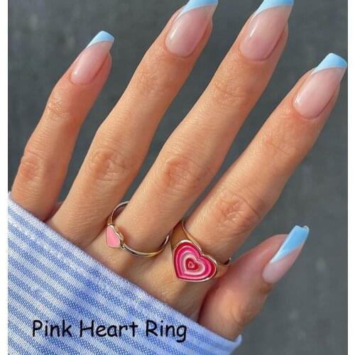 Egirl Aesthetic Stainless Steel Pink Rainbow Heart Rings for Women Y2K Jewelry Cute INS Harajuku Ring 2000s Fashion Friends Gift