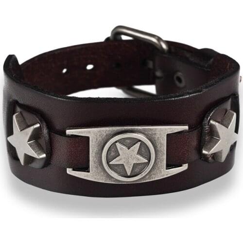 Fashion Star Punk Style Leather Bracelets For Men Women Genuine Leather Wrap Charm Bracelet Bangles For Jewelry Gifts
