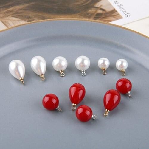 10pcs 8/10mm Red White Round Water Drop Limitation Pearls Charms For DIY Jewelry Making Earring Jewelry Accessories