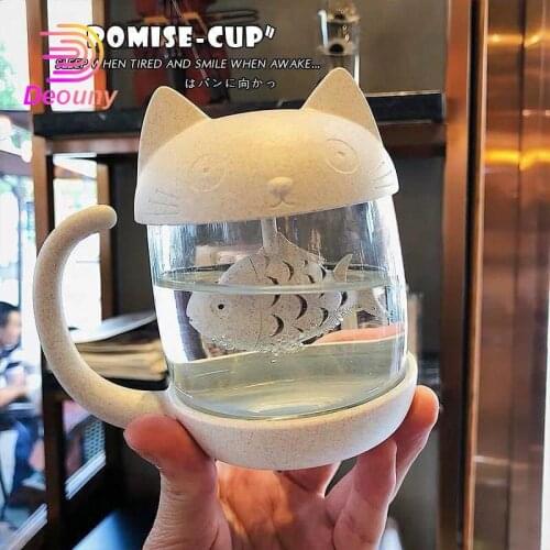 Wonderlife DEOUNY 250ml Mugs For Tea Cute Cat Glass Beautiful Cup Teacup Octopus Strainer Filter Drinkware