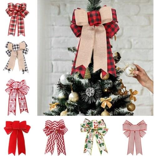 Handmade Linen Plaid Bowknot Gifts Box Christmas Tree DIY Bows Christmas Decorations for Home New Year Gifts Decor Navidad Decor