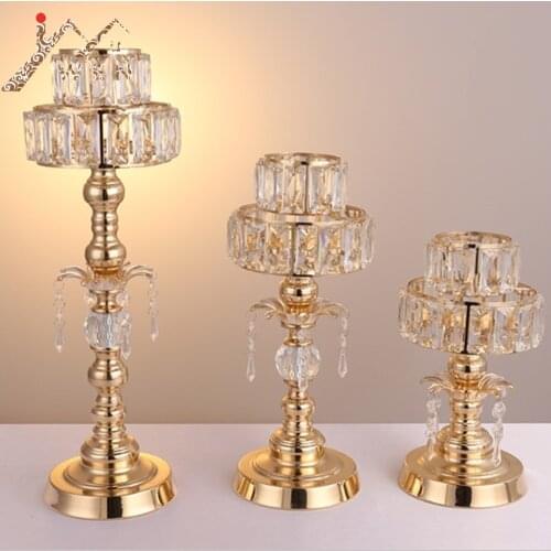 Metal Golden Candle Holders With Crystals Delicate Wedding Candelabra Centerpiece For Home Decoration Candlesticks 3 size