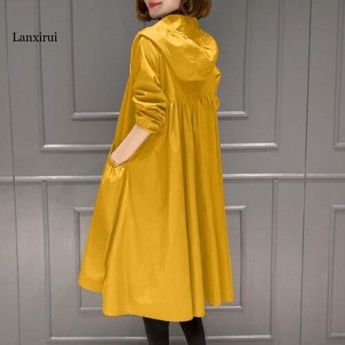 Fashion Women Solid Jacket Hoodie Long Coat Overcoat New Autumn Winter Plus Size Long Warm Hooded Jackets Yellow