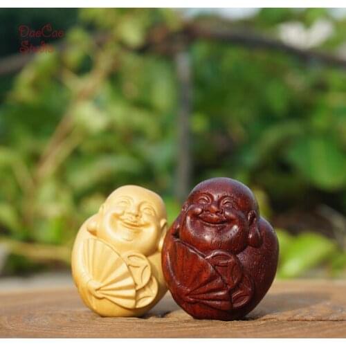 Red Sandalwood Boxwood Wooden Bead Carved Smile Buddha Pendant Mala Beads Japa Mala Bracelet Jewellry Findings DIY Accessories