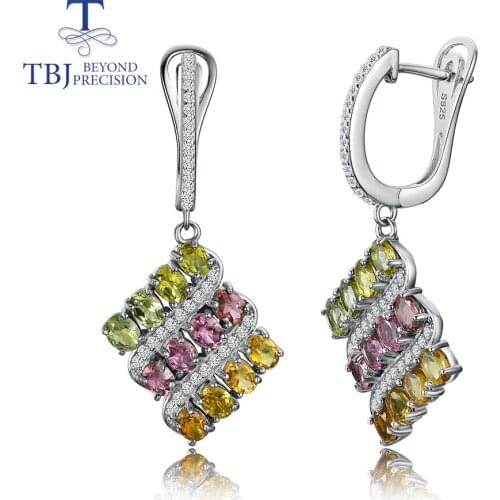 Natural small gemstone tourmaline earrings 925 sterling silver simple design fine jewelry for lady Wedding wear tbj promotion