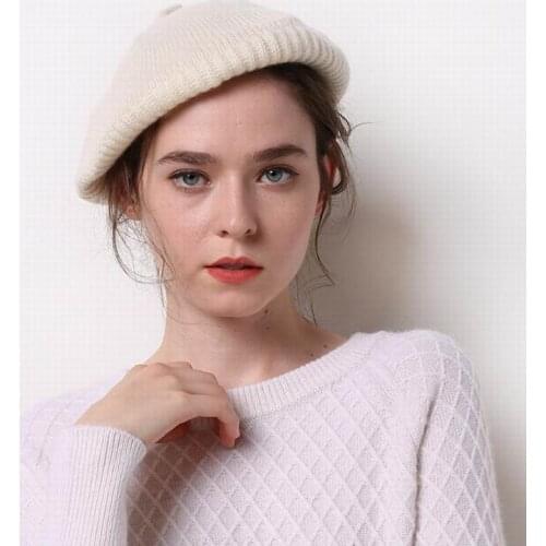 Bogeda New Pure Cashmere Hat Women White Beret Beanies Winter Warm Cap Natural Fabric Soft Warm Hats Girl Gift Free Shipping