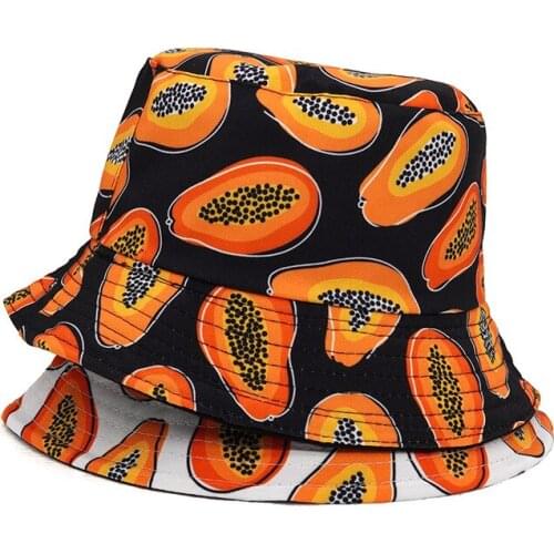 2021 New Papaya Cotton Fishing Hat Women Men Hip Hop Fruit Panama Bucket Hat Sun Fisherman Hats Caps