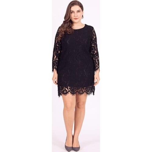 Prom Dress Elegant Black O-Neck A-Line Embroidery Full Sleeves Pleat Lace Knee-Length New Plus Size Formal Gowns For Women D907