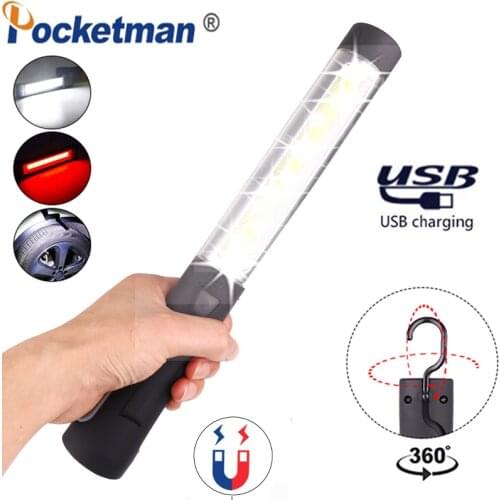 Pocketman COB+LED Work Light USB Rechargeable Working Lamp 3 Modes Powerful Flashlight Inspection Light With Magnetic Base Hook