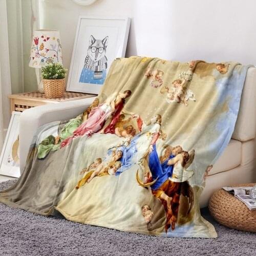 Custom Blanket Retro Oil Painting Angel 3D Printed Blanket for Beds Anime Flannel Blanket Home Decor Fashion Baby Throw Blanket