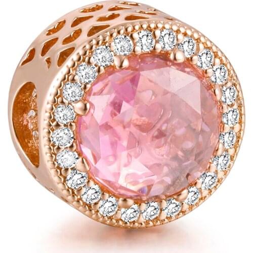 Radiant Hearts Pink Charm Rose Gold Beads For Jewelry Making Fit Silver Charm Bracelet for Women DIY Fashion Jewelry