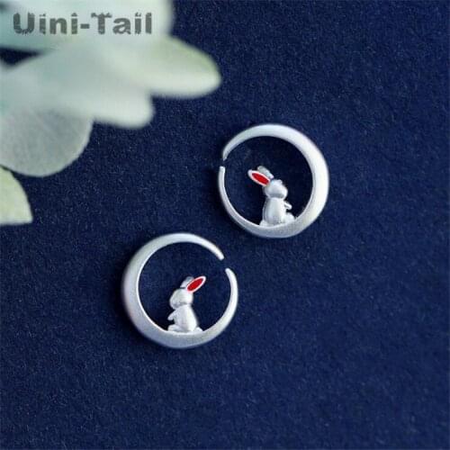 Uini-Tail hot new 925 sterling silver moon bunny earrings fresh and lovely sweet tide flow white rabbit student earrings ED575